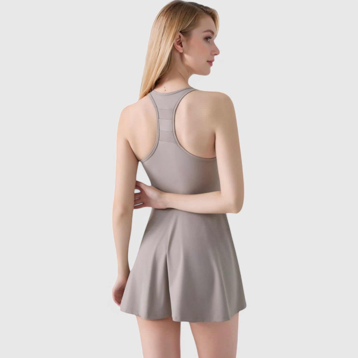 Anna-Kaci Women's High Neck Flowy Athletic Dress with Built-In Shorts
