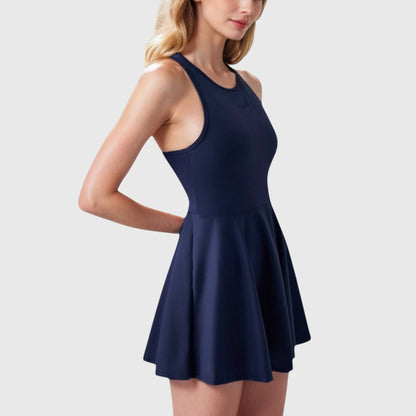Anna-Kaci Women's High Neck Flowy Athletic Dress with Built-In Shorts