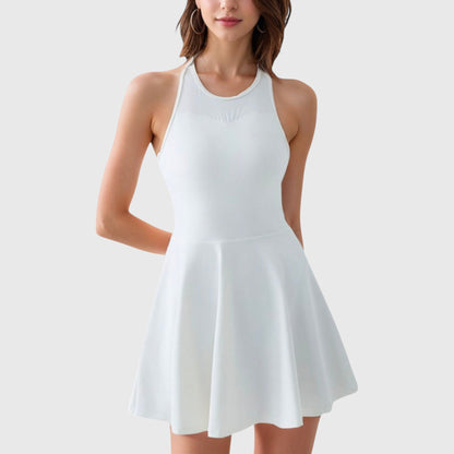 Anna-Kaci Women's High Neck Flowy Athletic Dress with Built-In Shorts