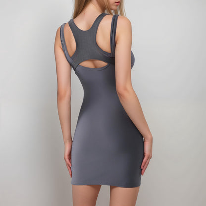 Anna-Kaci Active Women's Fitted Sleeveless Sports Dress with Built-In Bra and Bodycon Silhouette