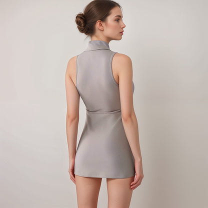Anna-Kaci Active Women's Sleeveless Collared Sports Dress with Zip Front and Fitted Performance Design