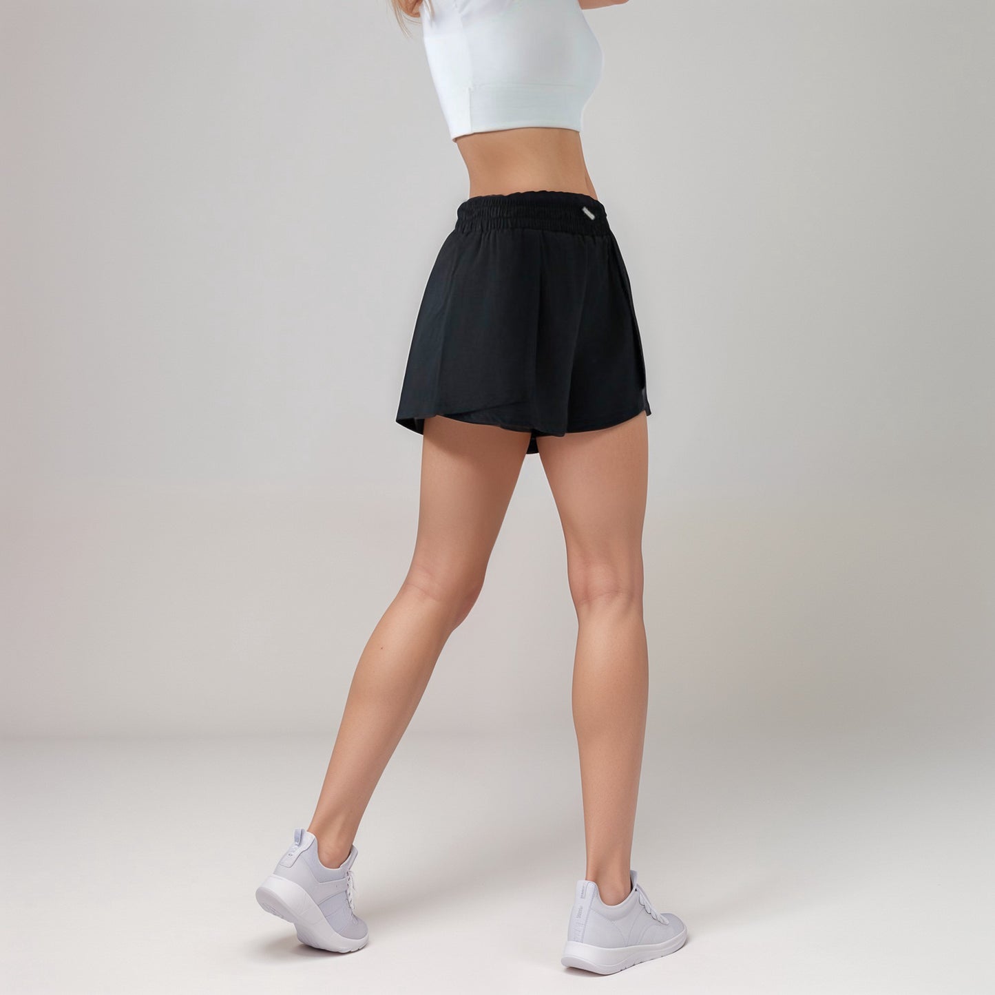 Anna-Kaci Active Women's High Waist Athletic Shorts with Pleated Side Panels and Stretchy Wideband Waist