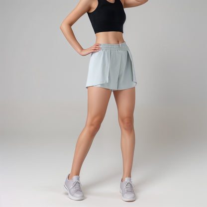 Anna-Kaci Active Women's High Waist Athletic Shorts with Pleated Side Panels and Stretchy Wideband Waist