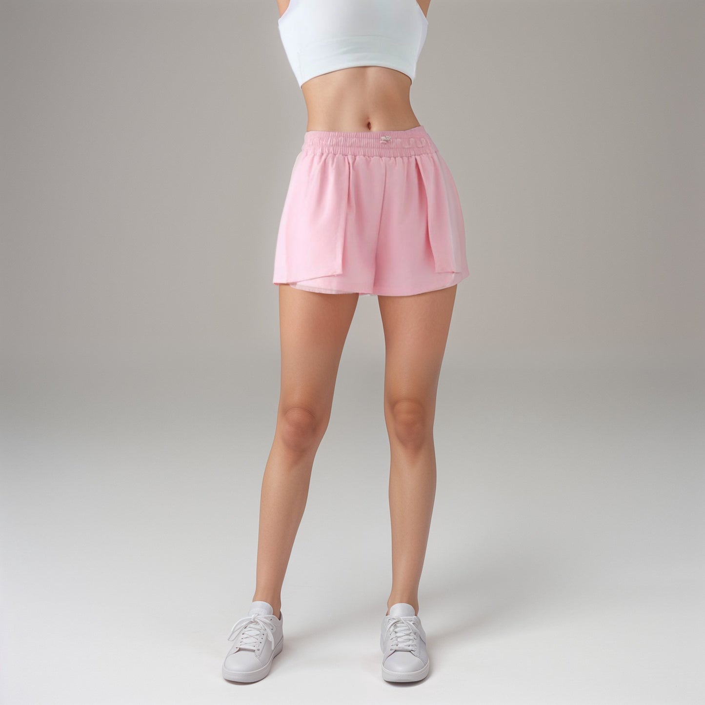 Anna-Kaci Active Women's High Waist Athletic Shorts with Pleated Side Panels and Stretchy Wideband Waist