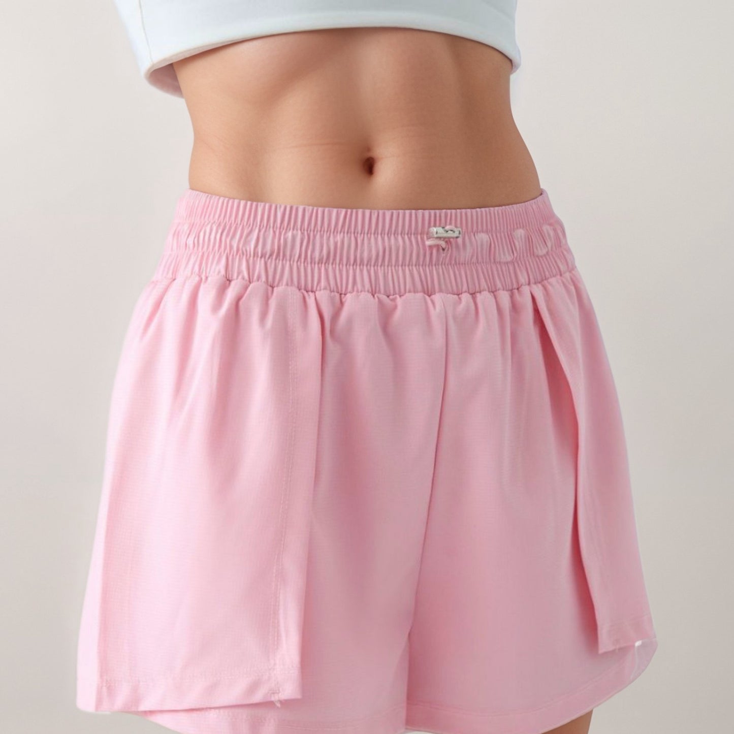 Anna-Kaci Active Women's High Waist Athletic Shorts with Pleated Side Panels and Stretchy Wideband Waist