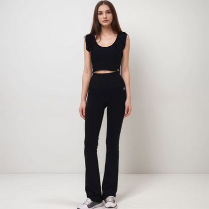 Anna-Kaci Active Women's Ribbed Scoop Neck Crop Top with Flutter Shoulder Details and Seamless Fitted Design
