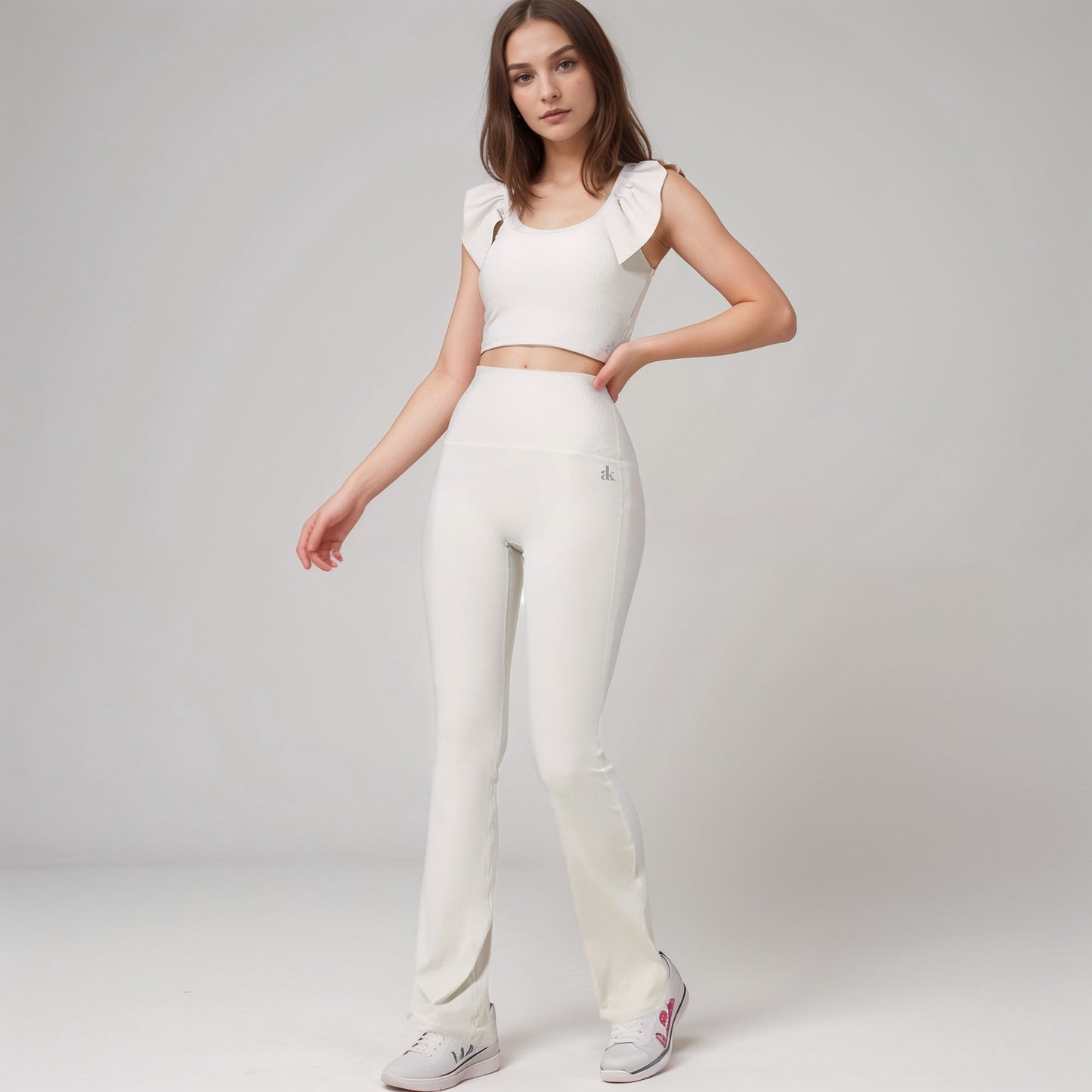 Anna-Kaci Active Women's Ribbed Scoop Neck Crop Top with Flutter Shoulder Details and Seamless Fitted Design