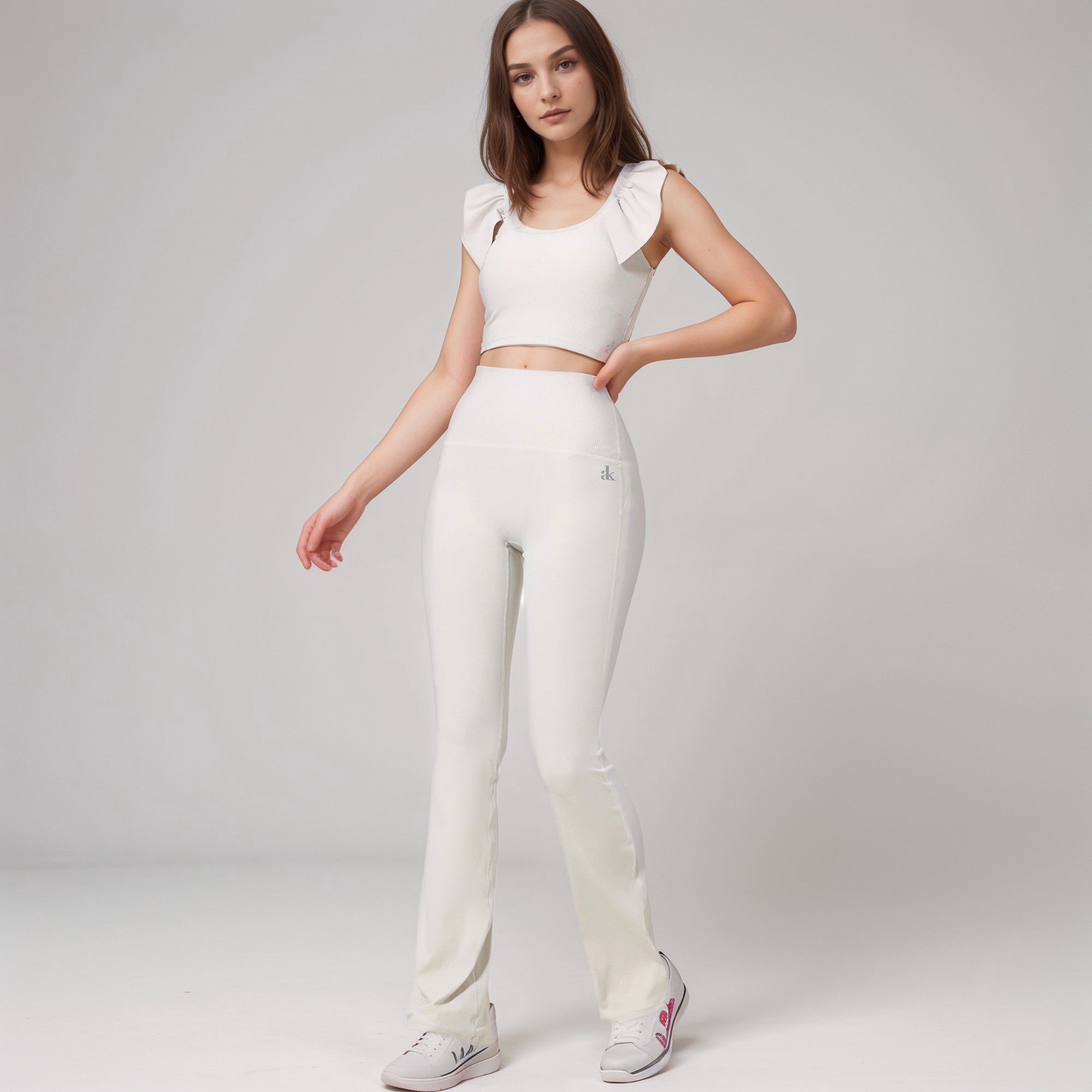 Anna-Kaci Active Women's Ribbed Scoop Neck Crop Top with Flutter Shoulder Details and Seamless Fitted Design