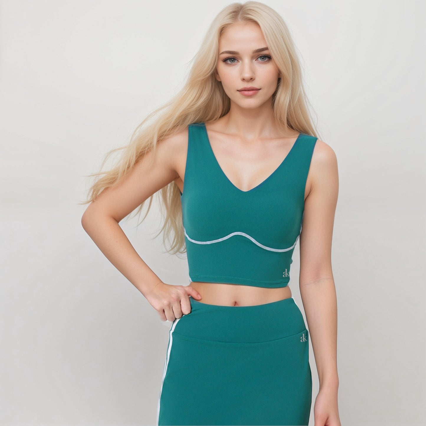 Anna-Kaci Active Women's Seamless V-Neck Crop Top with Contour Stitching and Contrast Piping Detail