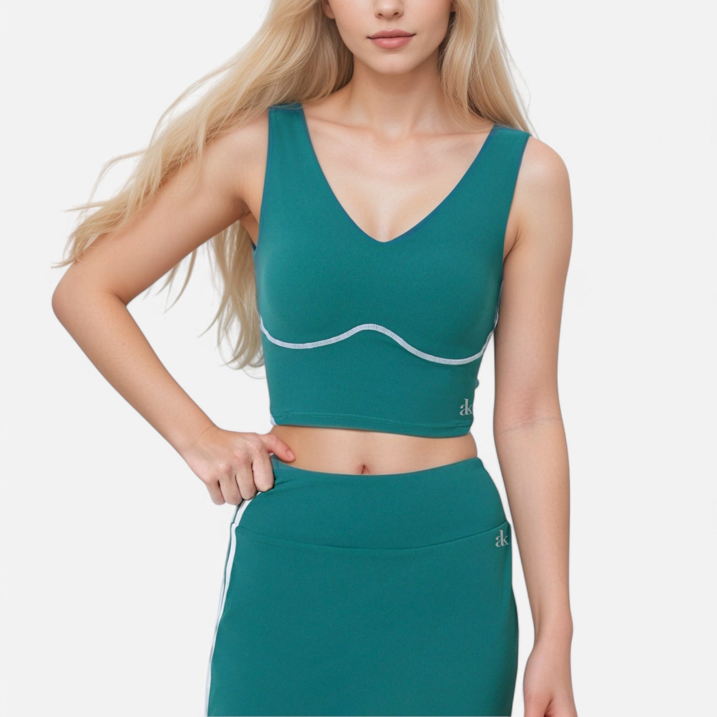 Anna-Kaci Active Women's Seamless V-Neck Crop Top with Contour Stitching and Contrast Piping Detail