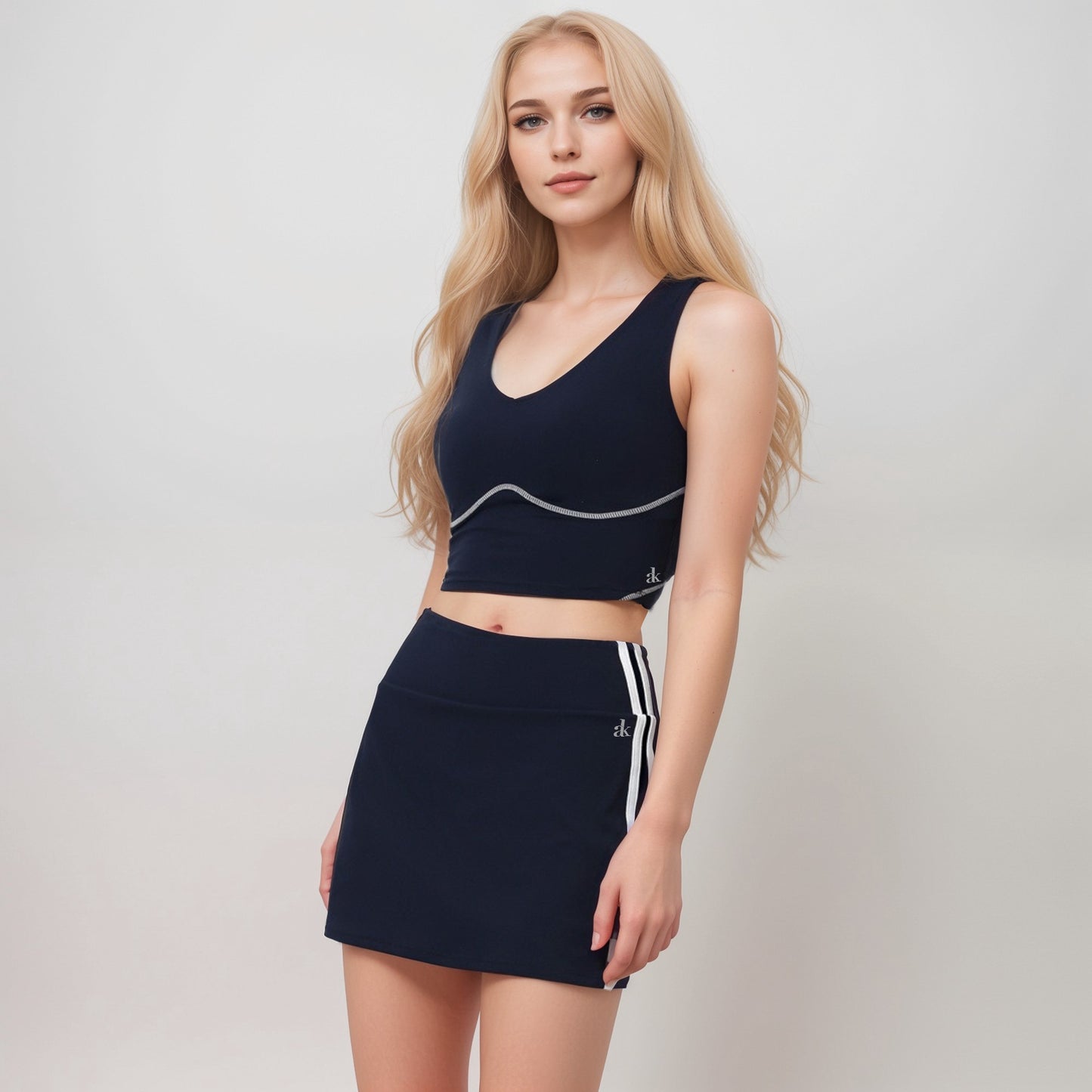 Anna-Kaci Active Women's Seamless V-Neck Crop Top with Contour Stitching and Contrast Piping Detail