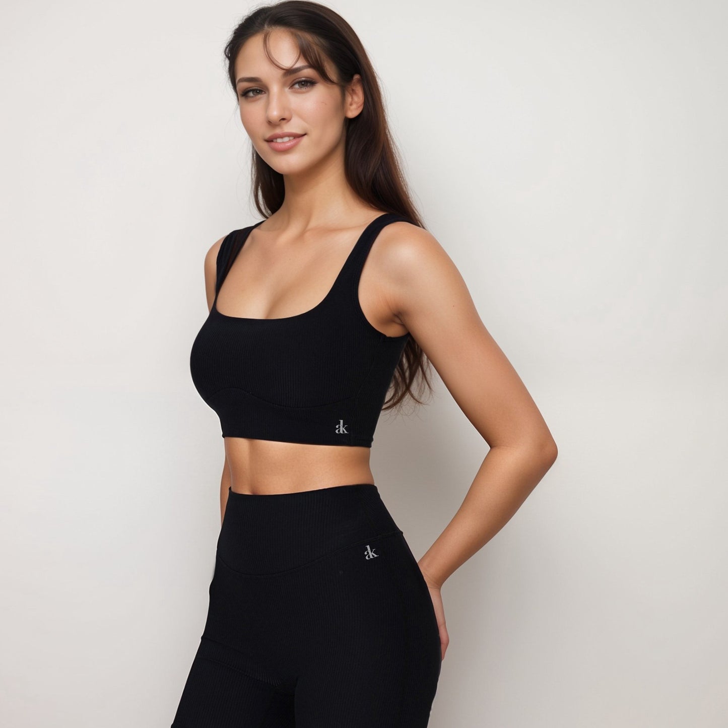 Anna-Kaci Active Women's Ribbed Seamless Scoop Neck Crop Top with Wide Straps and Subtle Contour Stitching
