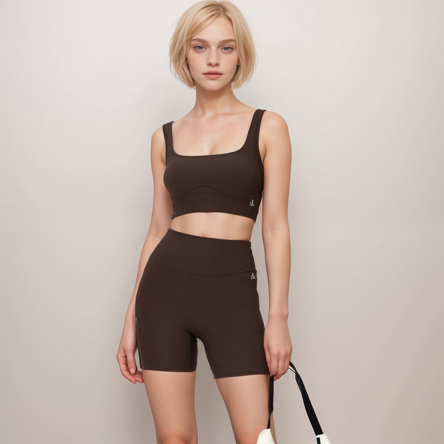 Anna-Kaci Active Women's Ribbed Seamless Scoop Neck Crop Top with Wide Straps and Subtle Contour Stitching