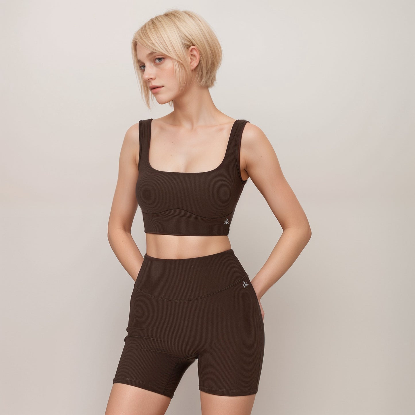 Anna-Kaci Active Women's Ribbed Seamless Scoop Neck Crop Top with Wide Straps and Subtle Contour Stitching