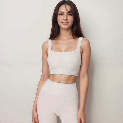 Anna-Kaci Active Women's Ribbed Seamless Scoop Neck Crop Top with Wide Straps and Subtle Contour Stitching