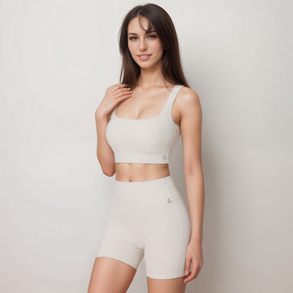 Anna-Kaci Active Women's Ribbed Seamless Scoop Neck Crop Top with Wide Straps and Subtle Contour Stitching