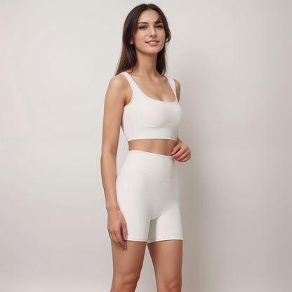 Anna-Kaci Active Women's Ribbed Seamless Scoop Neck Crop Top with Wide Straps and Subtle Contour Stitching
