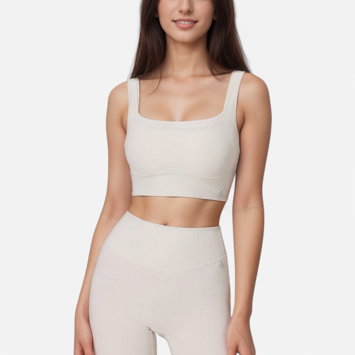 Anna-Kaci Active Women's Ribbed Seamless Scoop Neck Crop Top with Wide Straps and Subtle Contour Stitching