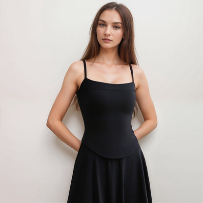 Anna-Kaci Active Women's Fitted Spaghetti Strap Asymmetrical Hem Tank Top with Seam Detail