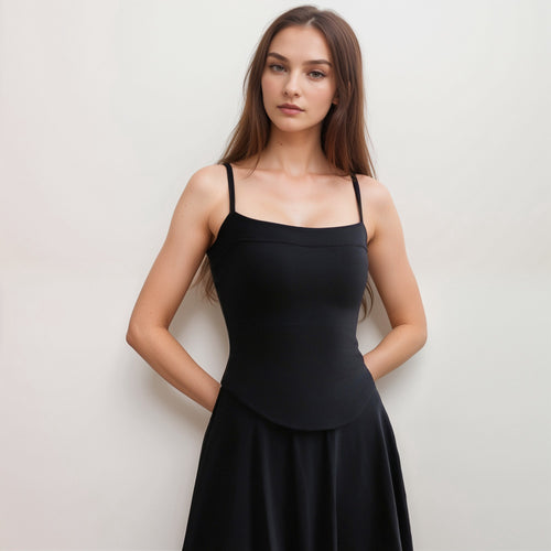 Anna-Kaci Active Women's Fitted Spaghetti Strap Asymmetrical Hem Tank Top with Seam Detail