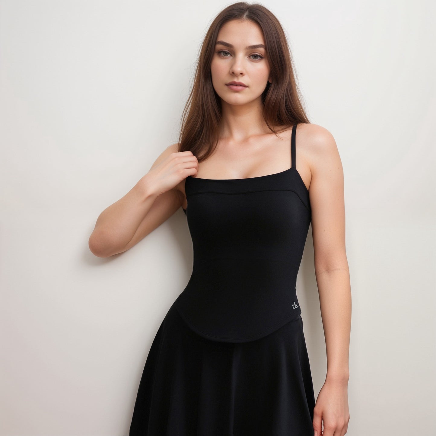 Anna-Kaci Active Women's Fitted Spaghetti Strap Asymmetrical Hem Tank Top with Seam Detail