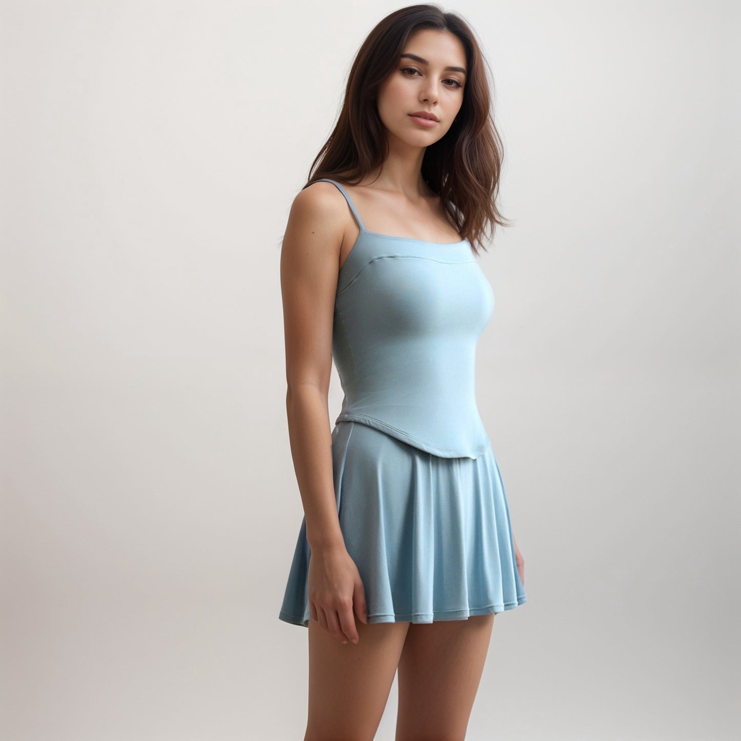 Anna-Kaci Active Women's Fitted Spaghetti Strap Asymmetrical Hem Tank Top with Seam Detail