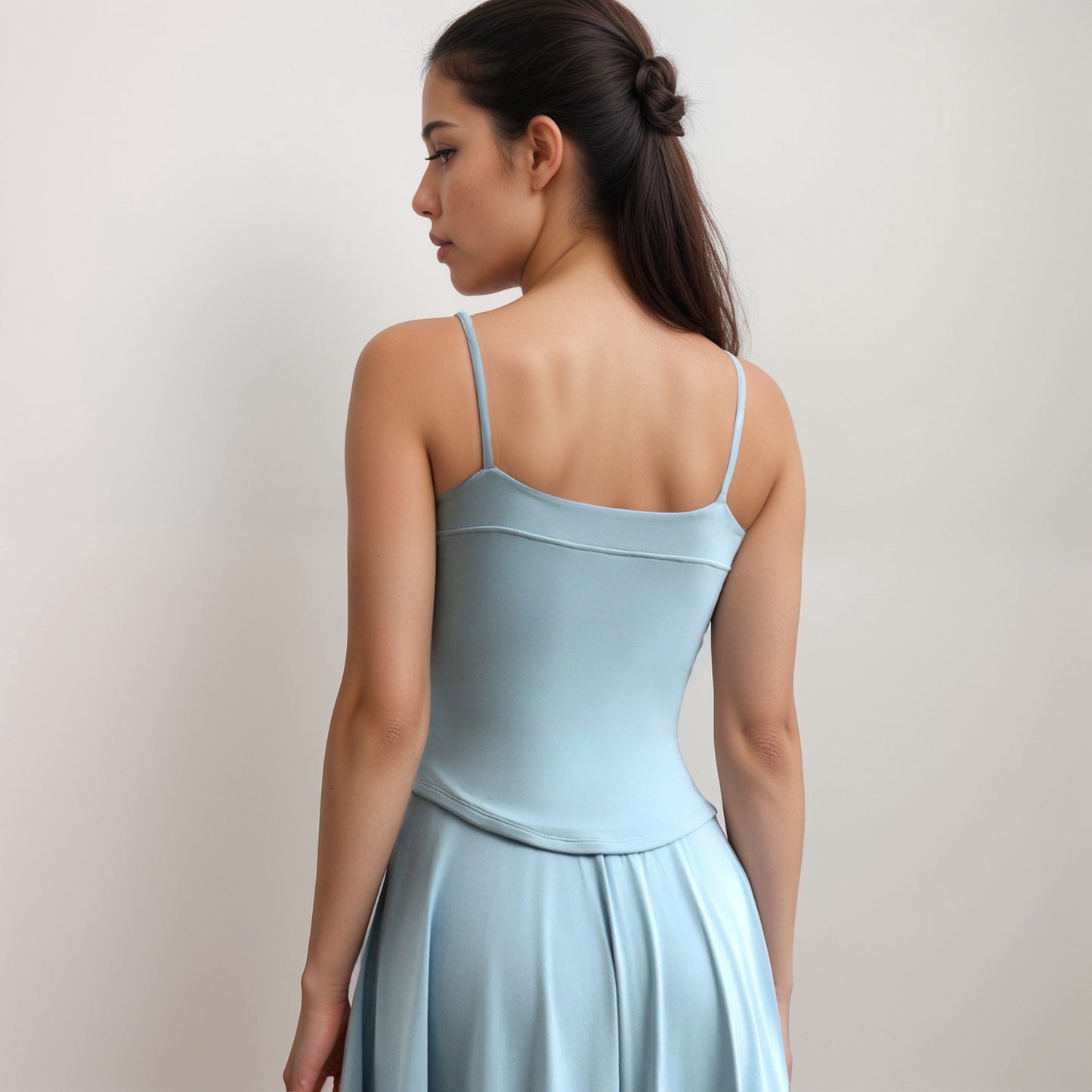 Anna-Kaci Active Women's Fitted Spaghetti Strap Asymmetrical Hem Tank Top with Seam Detail