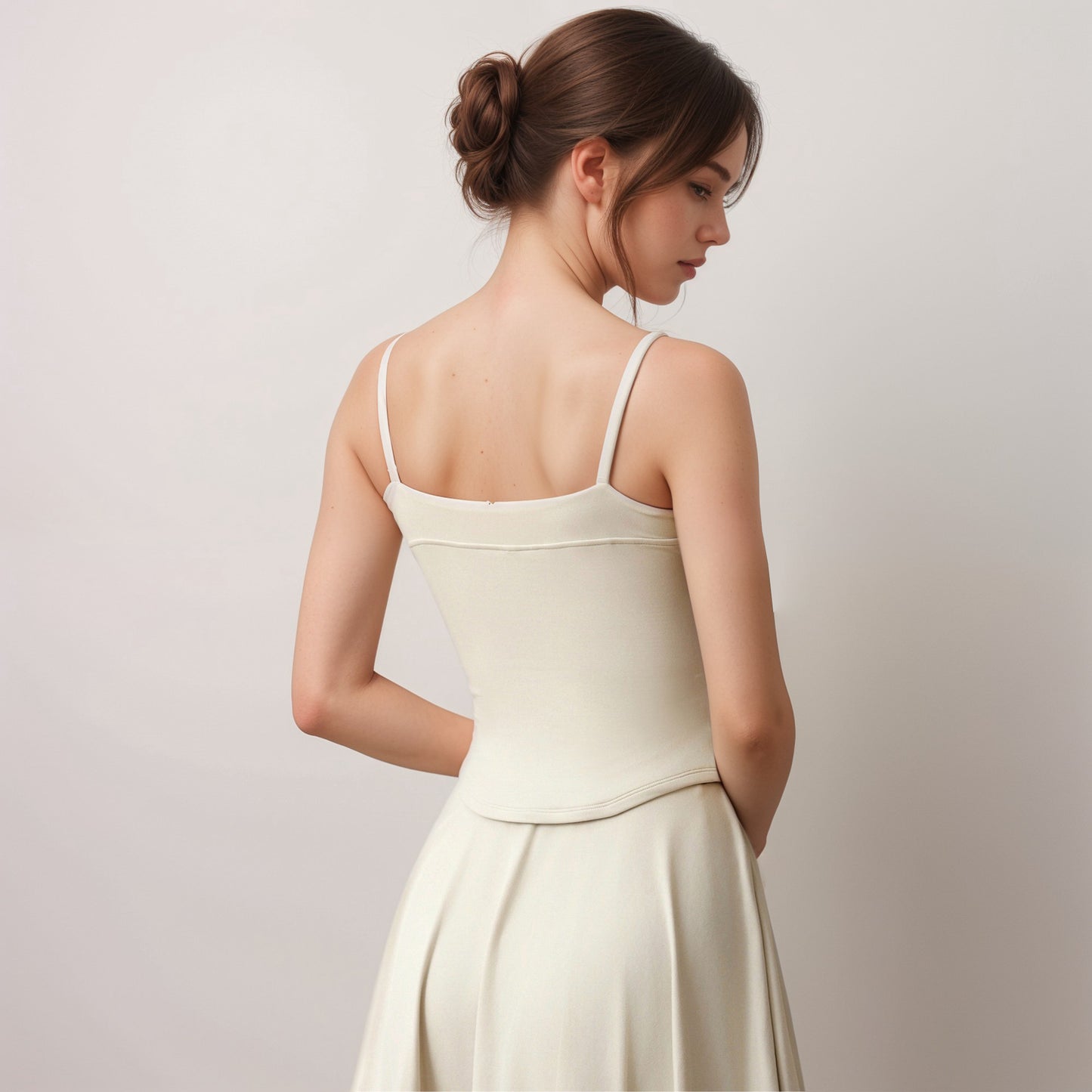 Anna-Kaci Active Women's Fitted Spaghetti Strap Asymmetrical Hem Tank Top with Seam Detail