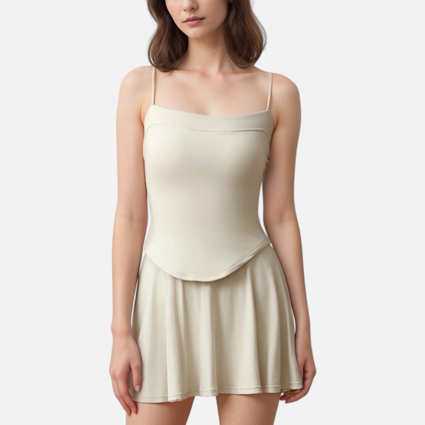 Anna-Kaci Active Women's Fitted Spaghetti Strap Asymmetrical Hem Tank Top with Seam Detail