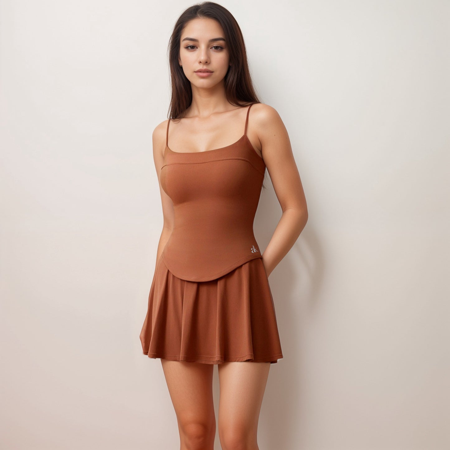 Anna-Kaci Active Women's Fitted Spaghetti Strap Asymmetrical Hem Tank Top with Seam Detail