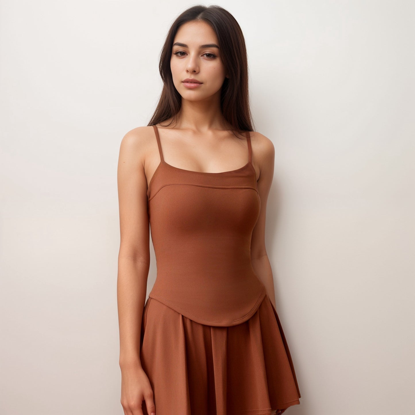 Anna-Kaci Active Women's Fitted Spaghetti Strap Asymmetrical Hem Tank Top with Seam Detail