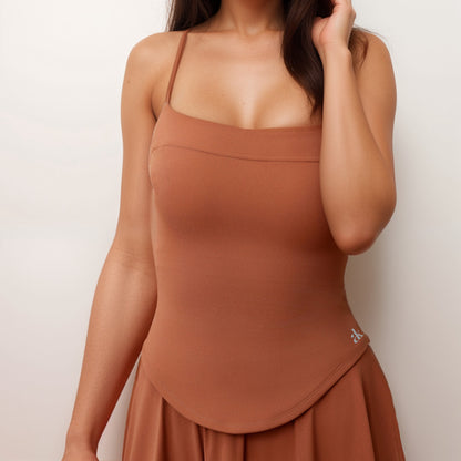 Anna-Kaci Active Women's Fitted Spaghetti Strap Asymmetrical Hem Tank Top with Seam Detail