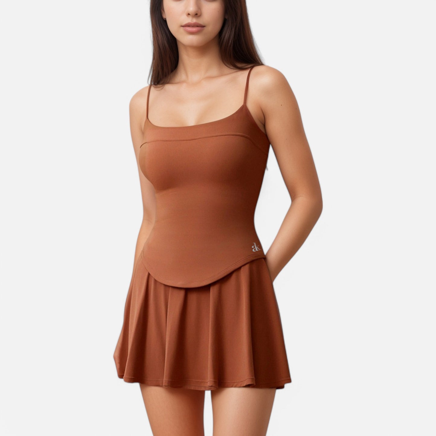 Anna-Kaci Active Women's Fitted Spaghetti Strap Asymmetrical Hem Tank Top with Seam Detail