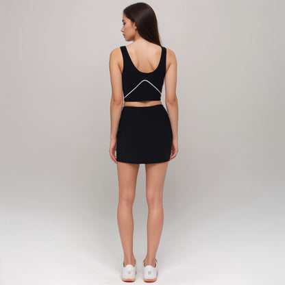 Anna-Kaci Active Women's Athletic Mini Skirt with Contrast Side Stripes and Built-In Shorts for Support