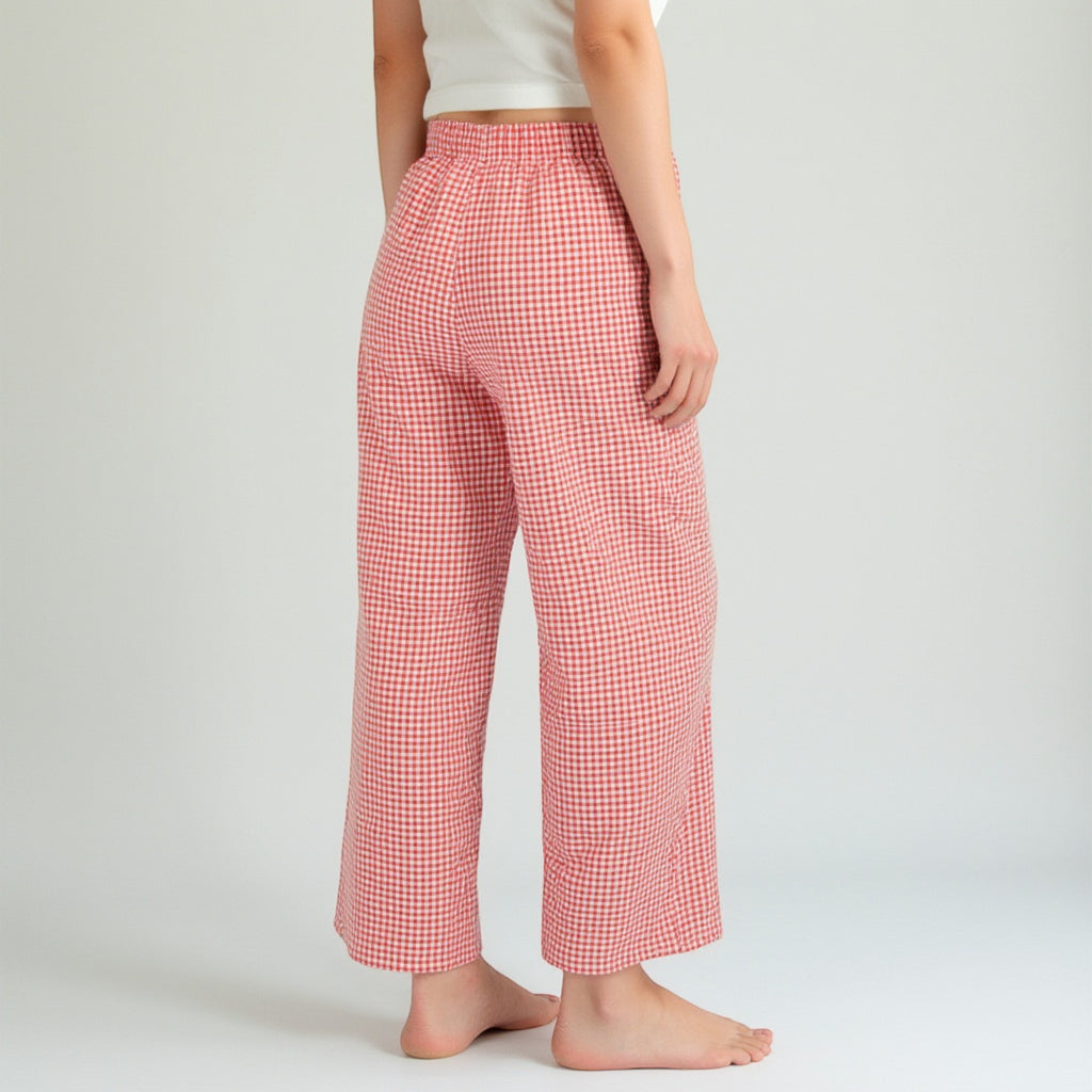 Anna-Kaci Lounge Women's Gingham Print Pajama Pants with High Waist Elastic Drawstring and Relaxed Straight Leg Fit