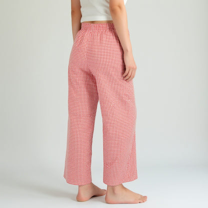 Anna-Kaci Lounge Women's Gingham Print Pajama Pants with High Waist Elastic Drawstring and Relaxed Straight Leg Fit