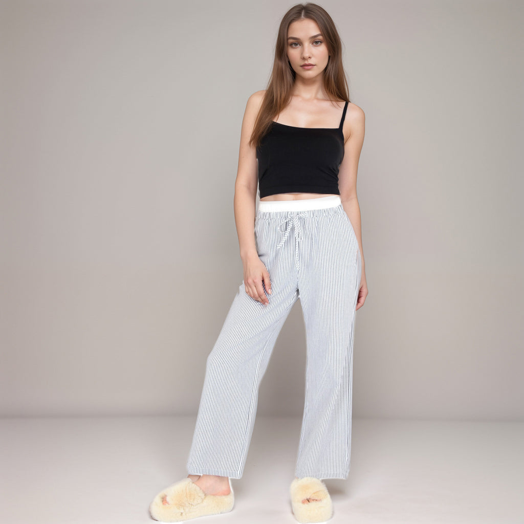 Anna-Kaci Women's Striped Wide Leg Lounge Pants with Elastic Waistband Adjustable Drawstring and Relaxed Full-Length Fit