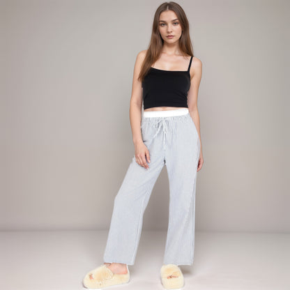 Anna-Kaci Women's Striped Wide Leg Lounge Pants with Elastic Waistband Adjustable Drawstring and Relaxed Full-Length Fit