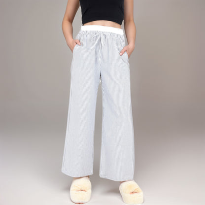 Anna-Kaci Women's Striped Wide Leg Lounge Pants with Elastic Waistband Adjustable Drawstring and Relaxed Full-Length Fit