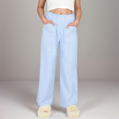Anna-Kaci Women's Pink Pinstripe Lounge Pants with Elastic Waistband Large Front Patch Pockets and Relaxed Straight Leg Fit