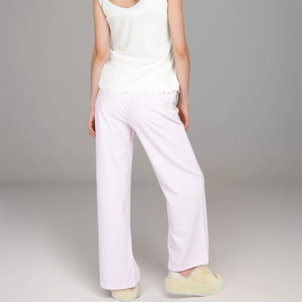 Anna-Kaci Women's Pink Pinstripe Lounge Pants with Elastic Waistband Large Front Patch Pockets and Relaxed Straight Leg Fit