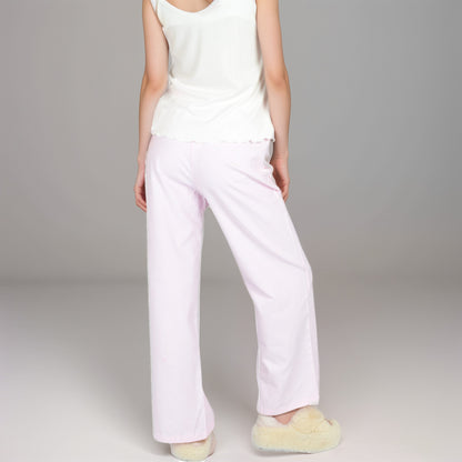 Anna-Kaci Women's Pink Pinstripe Lounge Pants with Elastic Waistband Large Front Patch Pockets and Relaxed Straight Leg Fit