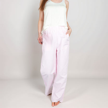 Anna-Kaci Women's Pink Pinstripe Lounge Pants with Elastic Waistband Large Front Patch Pockets and Relaxed Straight Leg Fit