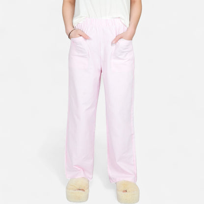 Anna-Kaci Women's Pink Pinstripe Lounge Pants with Elastic Waistband Large Front Patch Pockets and Relaxed Straight Leg Fit