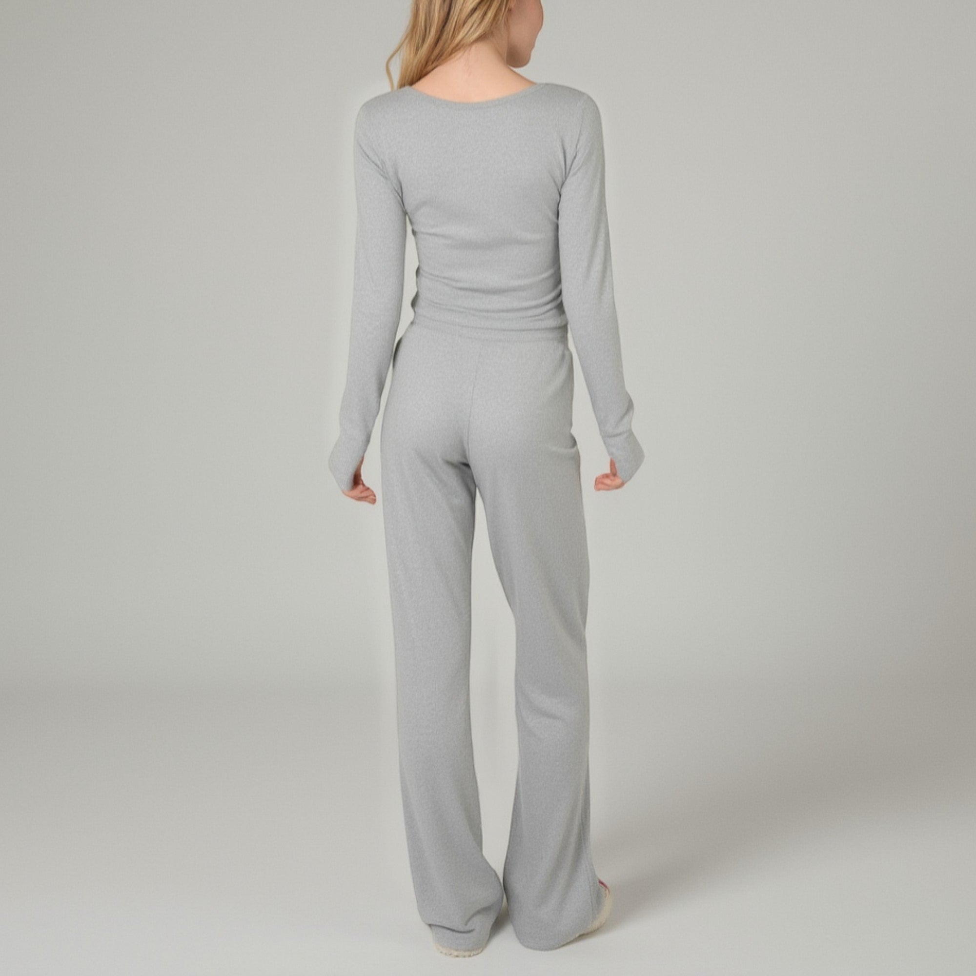 Anna-Kaci Lounge Women's Lace Trim Long Sleeve Lounge Top and Jogger Pants Pajama Set with Drawstring Waist