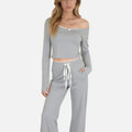 Anna-Kaci Lounge Women's Lace Trim Long Sleeve Lounge Top and Jogger Pants Pajama Set with Drawstring Waist