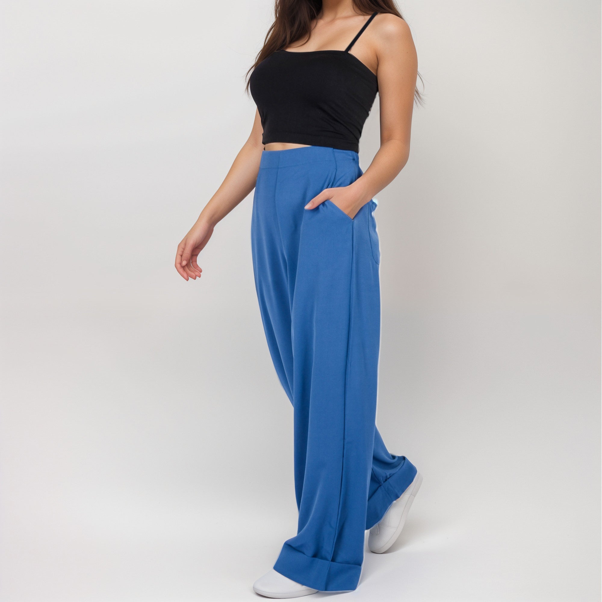 Anna-Kaci Women's Vertical Red Stripe Wide Leg Pants with High Rise Waistband Relaxed Fit and Full-Length Flowing Silhouette