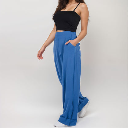 Anna-Kaci Women's Vertical Red Stripe Wide Leg Pants with High Rise Waistband Relaxed Fit and Full-Length Flowing Silhouette
