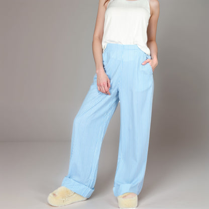Anna-Kaci Women's Vertical Red Stripe Wide Leg Pants with High Rise Waistband Relaxed Fit and Full-Length Flowing Silhouette
