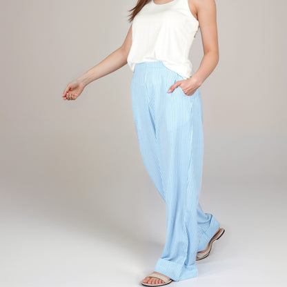 Anna-Kaci Women's Vertical Red Stripe Wide Leg Pants with High Rise Waistband Relaxed Fit and Full-Length Flowing Silhouette